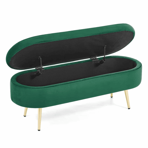 Banco com arrumação multifuncional 110 x 40 x 42 cm - veludo macio, pés metálicos, estrutura em madeira maciça, 20 L de arrumação - verde Banco com arrumação multifuncional 110 x 40 x 42 cm - veludo macio, pés metálicos, estrutura em madeira maciça, 20 L de arrumação - verde