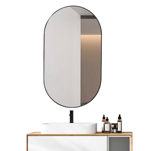 Espelho de Parede Oval 50x80cm Preto com Moldura Metálica Vidro de Alta Definição e Película Anti-explosão para Casa-de-Banho Quarto Espelho de Parede Oval 50x80cm Preto com Moldura Metálica Vidro de Alta Definição e Película Anti-explosão para Casa-de-Banho Quarto
