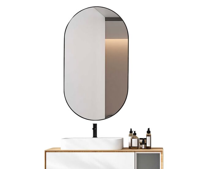 Espejo de pared ovalado 50x80cm negro marco metálico cristal alta definición y película antiexplosión para baño dormitorio
