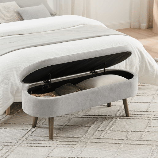 Banco com arrumação multifuncional 110 x 40 x 42 cm - tecido de chenille macio, pés de madeira, estrutura em madeira maciça, capacidade de 20 L, ideal para o quarto, sala de estar, hall de entrada e como sapateira - Cinza Banco com arrumação multifuncional 110 x 40 x 42 cm - tecido de chenille macio, pés de madeira, estrutura em madeira maciça, capacidade de 20 L, ideal para o quarto, sala de estar, hall de entrada e como sapateira - Cinza