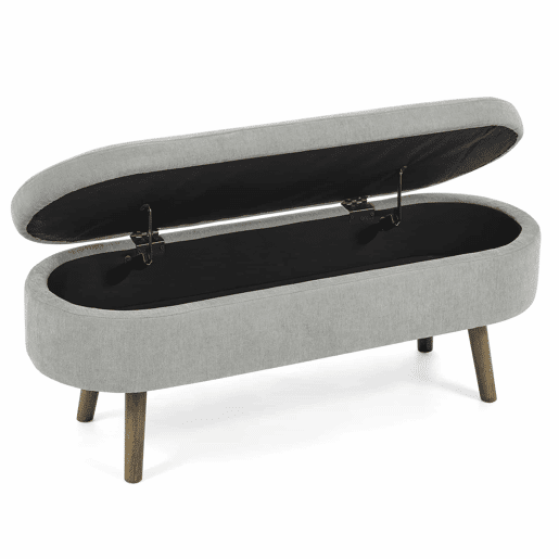 Banco com arrumação multifuncional 110 x 40 x 42 cm - tecido de chenille macio, pés de madeira, estrutura em madeira maciça, capacidade de 20 L, ideal para o quarto, sala de estar, hall de entrada e como sapateira - Cinza Banco com arrumação multifuncional 110 x 40 x 42 cm - tecido de chenille macio, pés de madeira, estrutura em madeira maciça, capacidade de 20 L, ideal para o quarto, sala de estar, hall de entrada e como sapateira - Cinza