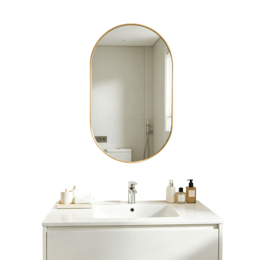 Espelho de Parede Oval Moderno com Moldura de Metal Dourado Antiexplosão 50x80 cm
