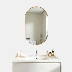 Espelho de Parede Oval Moderno com Moldura de Metal Dourado Antiexplosão 50x80 cm