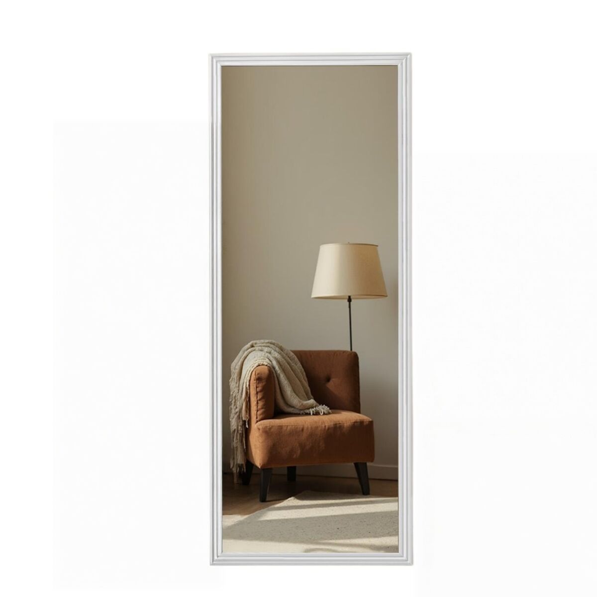 Espejo de cuerpo entero rectangular en madera blanca 160x50 cm, espejo de pie ajustable con marco estilo vintage para dormitorio y salón