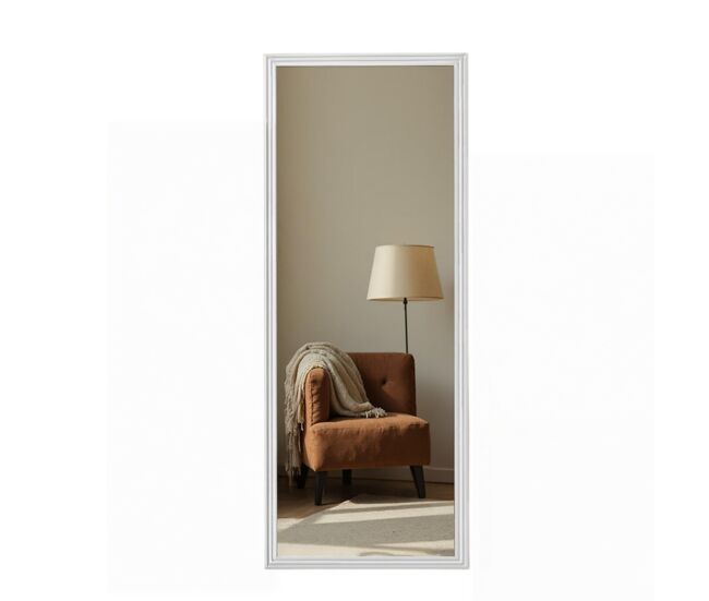 Espejo de cuerpo entero rectangular en madera blanca 160x50 cm, espejo de pie ajustable con marco estilo vintage para dormitorio y salón