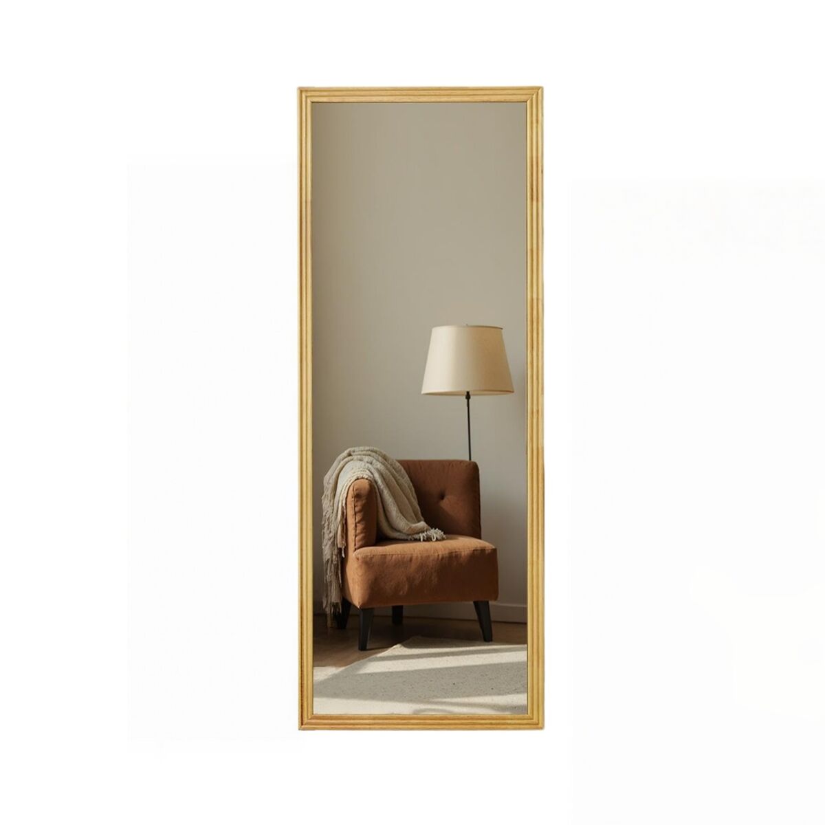 Espejo de cuerpo entero rectangular en madera natural 160x50 cm, espejo de pie ajustable con marco estilo vintage para dormitorio y salón