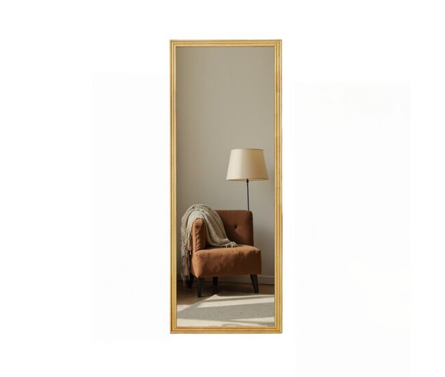 Espejo de cuerpo entero rectangular en madera natural 160x50 cm, espejo de pie ajustable con marco estilo vintage para dormitorio y salón
