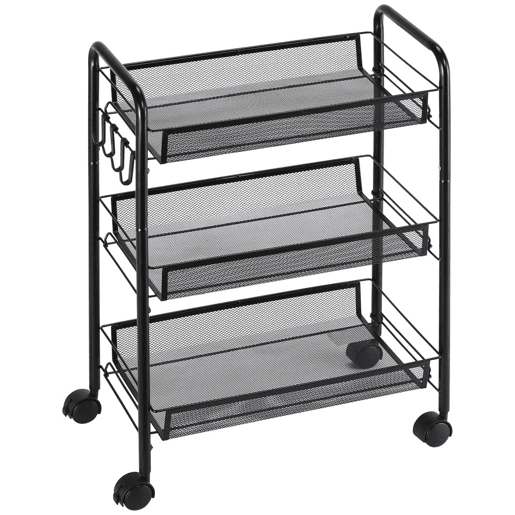 HOMCOM Carrinho Auxiliar com Rodas, Carrinho de Cozinha em Aço com 3 Cestos, Suporta 9 kg, para Sala de Jantar, Sala de Estar, Casa de Banho, 45x26,5x63 cm, Preto HOMCOM Carrinho Auxiliar com Rodas, Carrinho de Cozinha em Aço com 3 Cestos, Suporta 9 kg, para Sala de Jantar, Sala de Estar, Casa de Banho, 45x26,5x63 cm, Preto