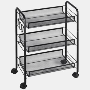 HOMCOM Carrinho Auxiliar com Rodas, Carrinho de Cozinha em Aço com 3 Cestos, Suporta 9 kg, para Sala de Jantar, Sala de Estar, Casa de Banho, 45x26,5x63 cm, Preto