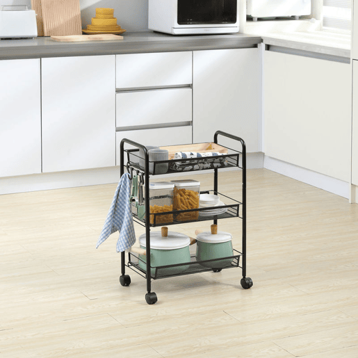 HOMCOM Carrinho Auxiliar com Rodas, Carrinho de Cozinha em Aço com 3 Cestos, Suporta 9 kg, para Sala de Jantar, Sala de Estar, Casa de Banho, 45x26,5x63 cm, Preto HOMCOM Carrinho Auxiliar com Rodas, Carrinho de Cozinha em Aço com 3 Cestos, Suporta 9 kg, para Sala de Jantar, Sala de Estar, Casa de Banho, 45x26,5x63 cm, Preto