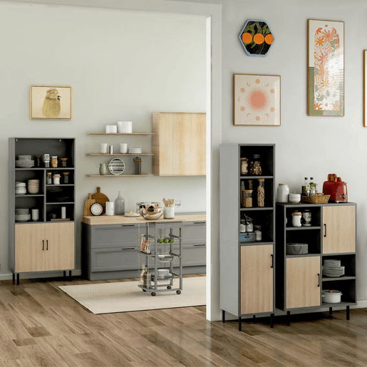 HOMCOM Carrinho Auxiliar com Rodas, Carrinho de Cozinha com 3 Cestos Metálicos, Gaveta, 2 Suportes para Garrafas, Estrutura de Madeira de Pinho, Para Legumes, Frutas, Para Sala de Jantar, 47x37x83 cm, Cinzento HOMCOM Carrinho Auxiliar com Rodas, Carrinho de Cozinha com 3 Cestos Metálicos, Gaveta, 2 Suportes para Garrafas, Estrutura de Madeira de Pinho, Para Legumes, Frutas, Para Sala de Jantar, 47x37x83 cm, Cinzento