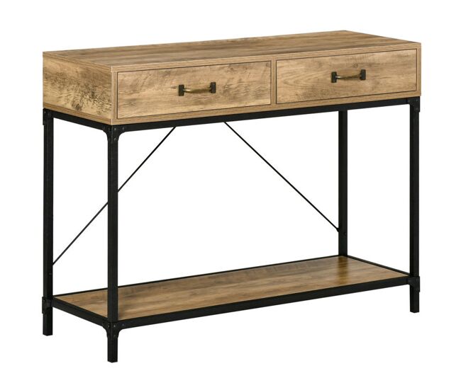 Homcom mesa de consola industrial, mesa de sofá con 2 cajones y estante, consola para recibidor con patas de metal, para salón, pasillo, entrada,