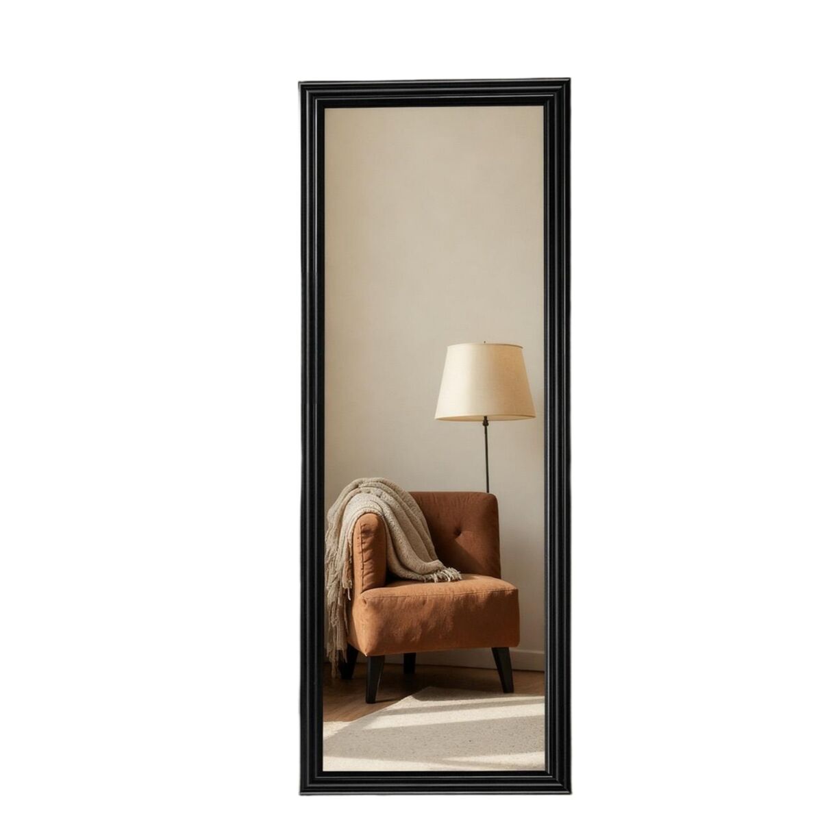 Espejo de cuerpo entero rectangular en madera negra 160x50 cm, espejo de pie ajustable con marco estilo vintage para dormitorio y salón