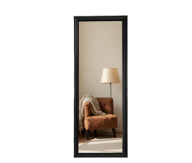 Espejo de cuerpo entero rectangular en madera negra 160x50 cm, espejo de pie ajustable con marco estilo vintage para dormitorio y salón