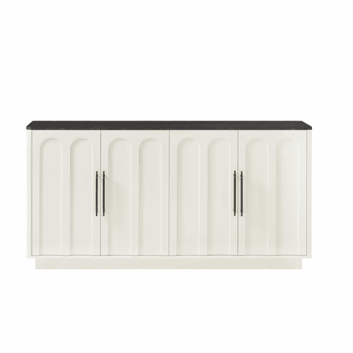 Aparador de 160 cm - frente arqueada, 4 portas, dobradiças com fecho suave, sistema anti-tombamento, armário de arrumação para sala de estar e sala de jantar - branco e preto Aparador de 160 cm - frente arqueada, 4 portas, dobradiças com fecho suave, sistema anti-tombamento, armário de arrumação para sala de estar e sala de jantar - branco e preto