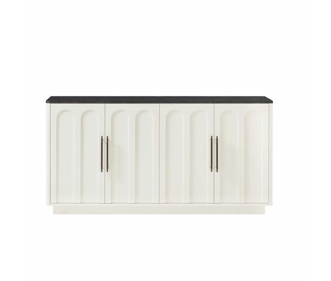 Aparador 160 cm - frente arqueado, 4 puertas, bisagras soft-close, sistema antivuelco, armario de almacenamiento para salón y comedor - blanco y negro