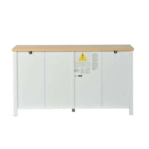 Aparador moderno 140 x 40 x 78 cm - 4 portas, puxadores redondos pretos, 2 compartimentos, MDF - branco