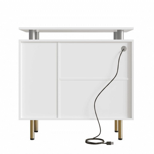 Aparador 80 x 35 x 80 cm - LED, portas de correr em vidro, gavetas e pés metálicos - Branco Aparador 80 x 35 x 80 cm - LED, portas de correr em vidro, gavetas e pés metálicos - Branco