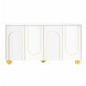 Aparador de 140 cm com 4 portas u2013 decoração com linhas douradas curvas e pés metálicos esféricos u2013 Branco