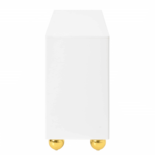 Aparador de 140 cm com 4 portas u2013 decoração com linhas douradas curvas e pés metálicos esféricos u2013 Branco