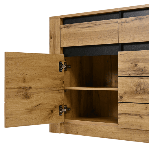 Aparador ondulado 135×35×70 cm - 9 compartimentos, 3 gavetas, armário moderno para sala de estar - madeira natural Aparador ondulado 135×35×70 cm - 9 compartimentos, 3 gavetas, armário moderno para sala de estar - madeira natural