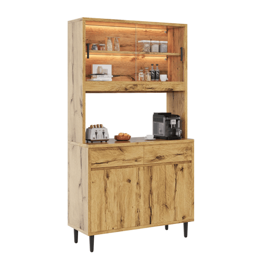 Aparador alto para sala de jantar 100 x 40 x 185 cm u2014 amplo espaço de arrumação, tomadas integradas, portas USB-C e USB-A, faixa LED multicolorida u2014 carvalho Aparador alto para sala de jantar 100 x 40 x 185 cm u2014 amplo espaço de arrumação, tomadas integradas, portas USB-C e USB-A, faixa LED multicolorida u2014 carvalho