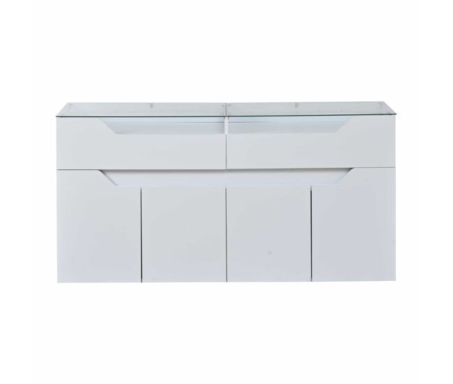 Aparador 140x40x70 cm - 2 cajones, tablero de vidrio templado, almacenamiento mdf - blanco