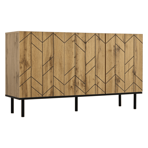 Aparador 120 x 35 x 70 cm - 3 portas, design ondulado, pés metálicos, 50 kg - madeira natural Aparador 120 x 35 x 70 cm - 3 portas, design ondulado, pés metálicos, 50 kg - madeira natural