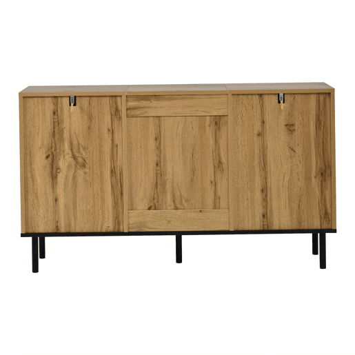 Aparador 120 x 35 x 70 cm - 3 portas, design ondulado, pés metálicos, 50 kg - madeira natural Aparador 120 x 35 x 70 cm - 3 portas, design ondulado, pés metálicos, 50 kg - madeira natural