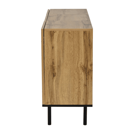 Aparador 120 x 35 x 70 cm - 3 portas, design ondulado, pés metálicos, 50 kg - madeira natural Aparador 120 x 35 x 70 cm - 3 portas, design ondulado, pés metálicos, 50 kg - madeira natural