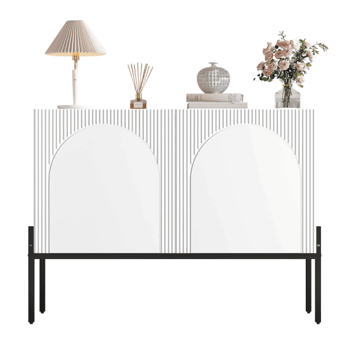 Aparador 100 x 75 x 40 cm - 2 portas, pés metálicos, design com linhas curvas, estilo moderno minimalista - Branco Aparador 100 x 75 x 40 cm - 2 portas, pés metálicos, design com linhas curvas, estilo moderno minimalista - Branco