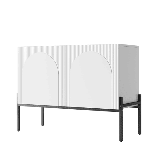 Aparador 100 x 75 x 40 cm - 2 portas, pés metálicos, design com linhas curvas, estilo moderno minimalista - Branco Aparador 100 x 75 x 40 cm - 2 portas, pés metálicos, design com linhas curvas, estilo moderno minimalista - Branco