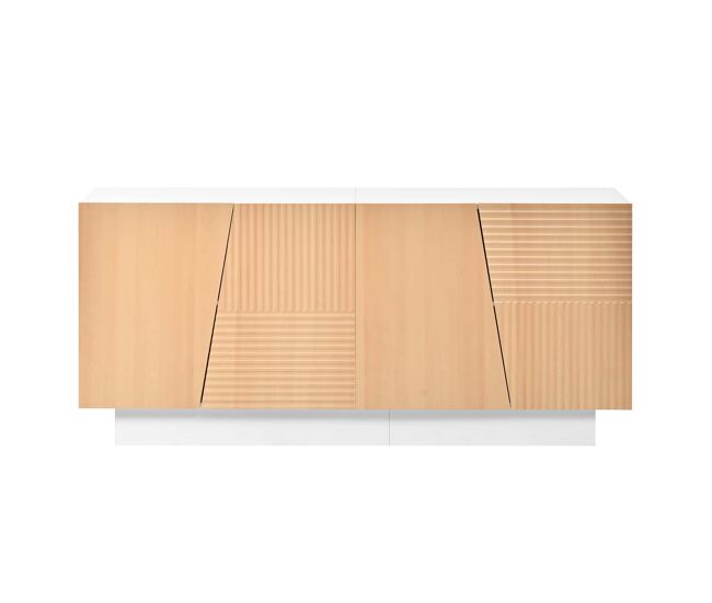 Aparador de salón - sin especificar tamaño - diseño de ranuras geométricas, 4 puertas, 2 compartimentos separados, estantes regulables en altura -