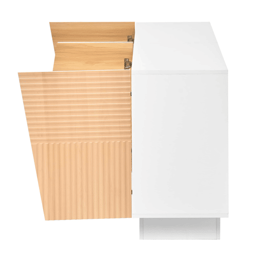 Aparador de sala de estar - tamanho não especificado - design com ranhuras geométricas, 4 portas, 2 compartimentos separados, prateleiras com altura ajustável - NaturalBranco