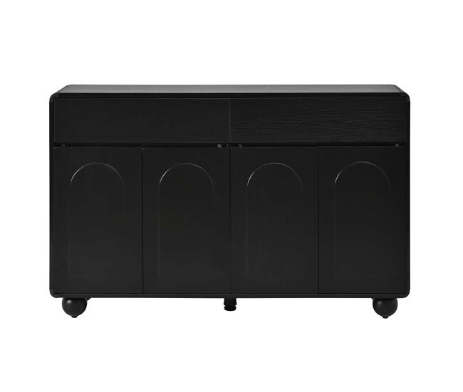 Aparador 140 cm - puertas curvas modernas, armario de almacenaje en pb y mdf, patas metálicas redondas - negro