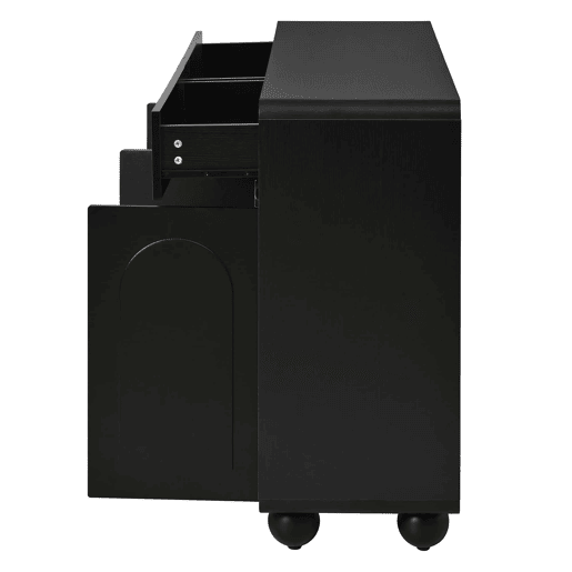 Aparador de 140 cm - portas curvas modernas, armário de arrumação em PB e MDF, pés metálicos redondos - preto Aparador de 140 cm - portas curvas modernas, armário de arrumação em PB e MDF, pés metálicos redondos - preto
