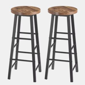 Bancos de bar 30x30x71 cm - Estilo bistrô com apoio para os pés, conjunto de 2 bancos altos de cozinha - Preto e vintage