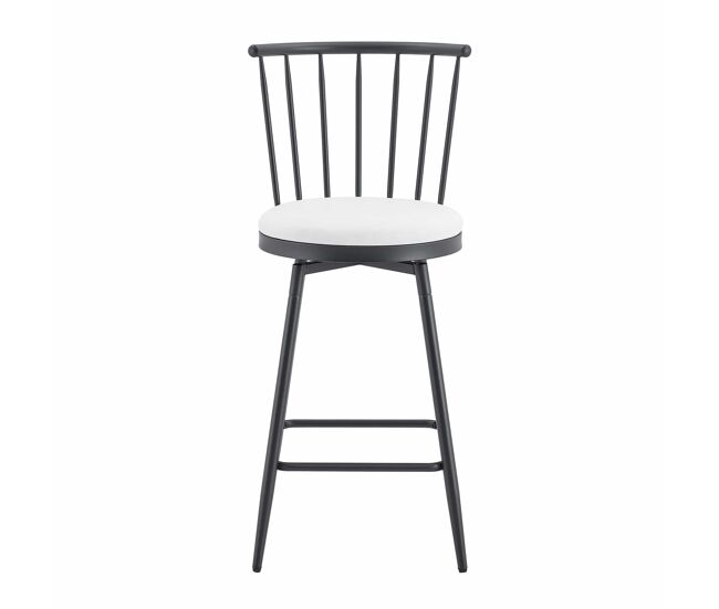 Taburete de bar 39x39x96 cm - estilo windsor, estructura metálica, asiento acolchado, diseño industrial vintage minimalista - blanco