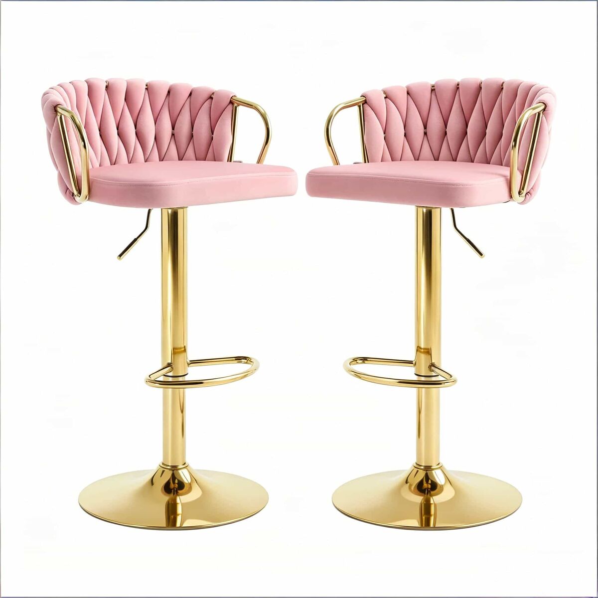 Taburetes altos 50,5 cm - cojín suave, asiento cómodo, elegante para cocina y bar, set de 2 - rosa