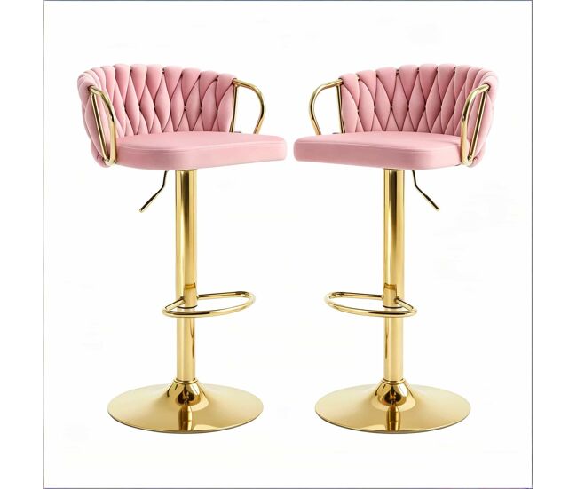 Taburetes altos 50,5 cm - cojín suave, asiento cómodo, elegante para cocina y bar, set de 2 - rosa