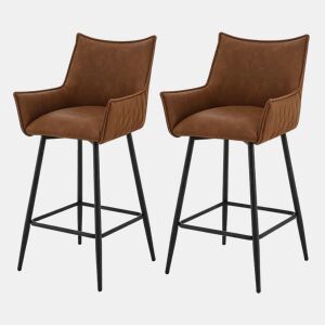 Bancos altos de 51 cm - Design vintage com braços curvos, encosto ergonómico, conjunto de 2 - Castanho