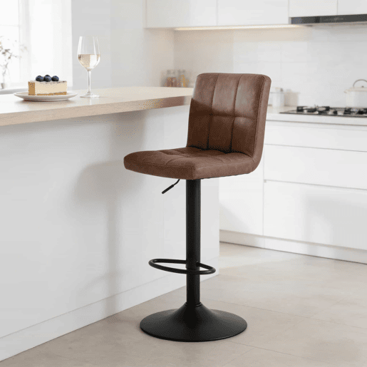 Bancos altos de 38 cm - Encosto almofadado multifuncional para cozinha, sala de estar e quarto - Castanho escuro Bancos altos de 38 cm - Encosto almofadado multifuncional para cozinha, sala de estar e quarto - Castanho escuro