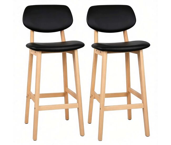 Set de 2 taburetes de bar 43x37,5x91,5 cm - asiento acolchado grueso, sillas altas elegantes y resistentes - negro