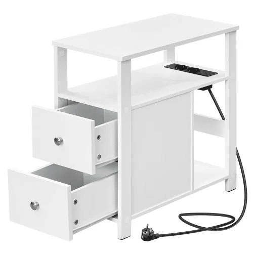 Mesa auxiliar estreita 40x30 cm u2014 com tomada integrada e design compacto u2014 branca Mesa auxiliar estreita 40x30 cm u2014 com tomada integrada e design compacto u2014 branca