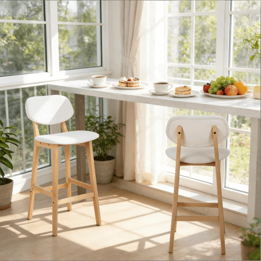 Bancos de bar de 43 cm - Conjunto de 2, almofadados e estáveis, com um design elegante - Branco Bancos de bar de 43 cm - Conjunto de 2, almofadados e estáveis, com um design elegante - Branco