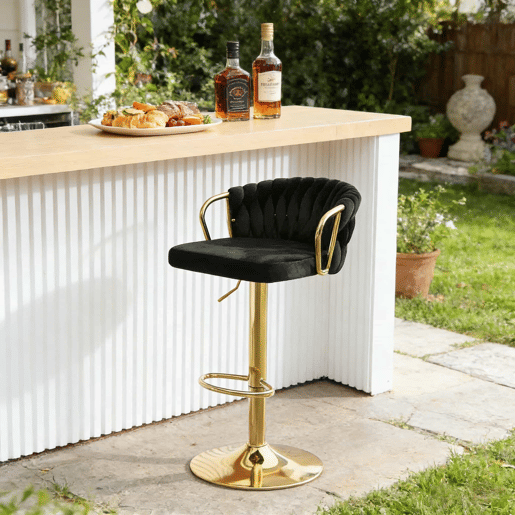 Banco de bar de 50,5 cm - Assento almofadado, macio, confortável e elegante, cadeira de cozinha e de café - Preto Banco de bar de 50,5 cm - Assento almofadado, macio, confortável e elegante, cadeira de cozinha e de café - Preto