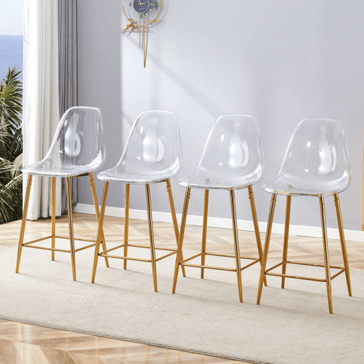 Bancos de bar, 4 unidades u2014 design moderno transparente com estrutura metálica para cozinha, bar ou sala de jantar u2014 Dourado Bancos de bar, 4 unidades u2014 design moderno transparente com estrutura metálica para cozinha, bar ou sala de jantar u2014 Dourado