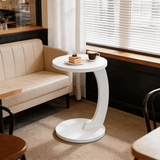 Mesa auxiliar redonda de 38 cm - Design em C, multifuncional para sofá e computador - Branco Mesa auxiliar redonda de 38 cm - Design em C, multifuncional para sofá e computador - Branco
