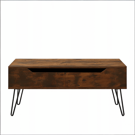 Mesa de centro ajustável - Altura regulável com arrumação oculta, estilo vintage - Castanho rústico Mesa de centro ajustável - Altura regulável com arrumação oculta, estilo vintage - Castanho rústico