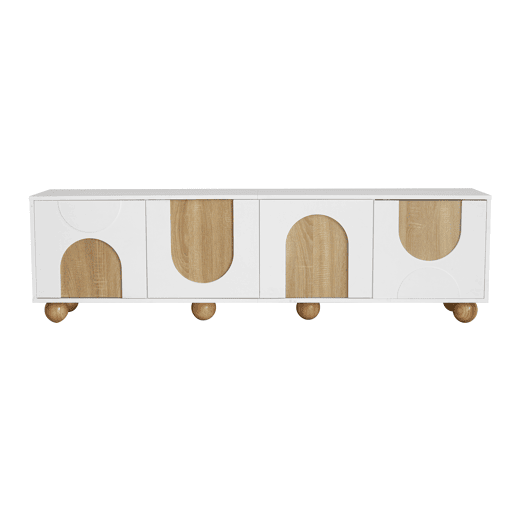 Móvel de TV 175x38x50 cm - 4 portas, design vintage - NaturalBranco Móvel de TV 175x38x50 cm - 4 portas, design vintage - NaturalBranco